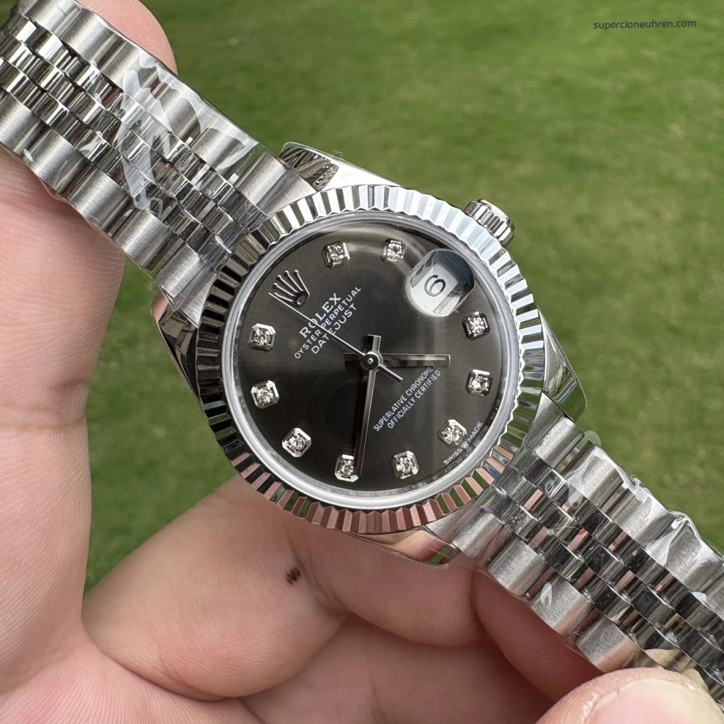 Premium Replica Uhr Rolex Datejust m278274-0008 graues Diamant-Zifferblatt Edelstahlband 31mm