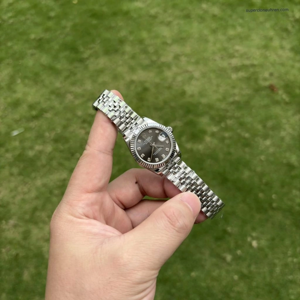 Premium Replica Uhr Rolex Datejust m278274-0008 graues Diamant-Zifferblatt Edelstahlband 31mm