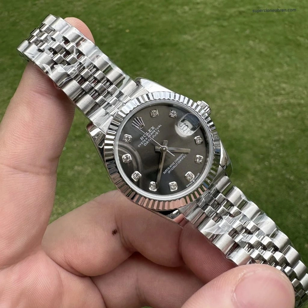 Premium Replica Uhr Rolex Datejust m278274-0008 graues Diamant-Zifferblatt Edelstahlband 31mm