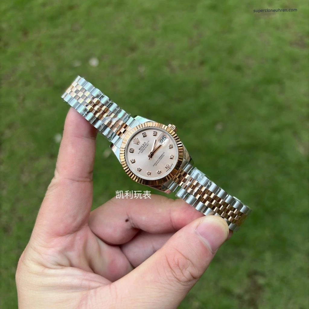 Premium Replica Uhr Rolex Datejust m278271-0024 Roségold-Zifferblatt mit Diamanten 31mm