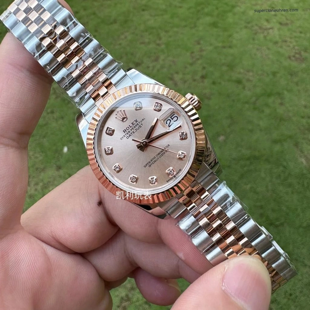 Premium Replica Uhr Rolex Datejust m278271-0024 Roségold-Zifferblatt mit Diamanten 31mm