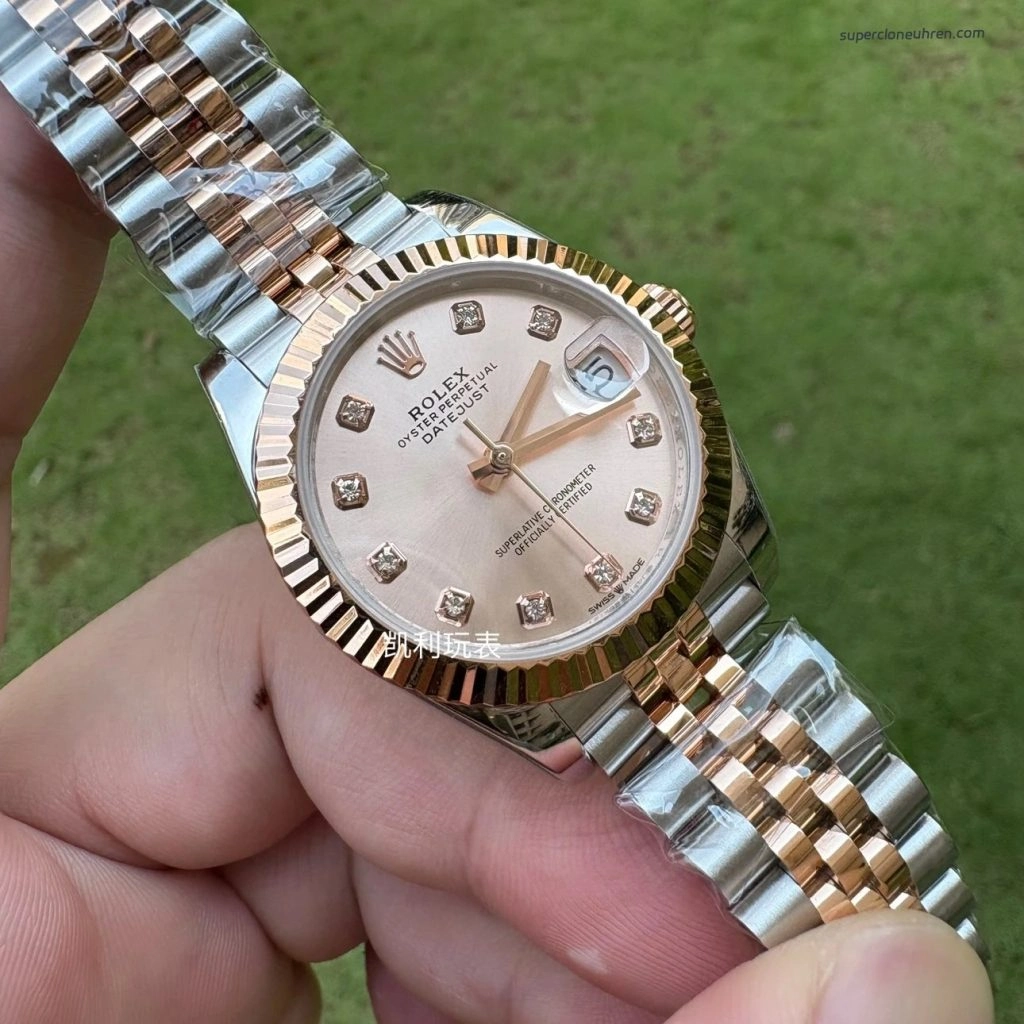 Premium Replica Uhr Rolex Datejust m278271-0024 Roségold-Zifferblatt mit Diamanten 31mm