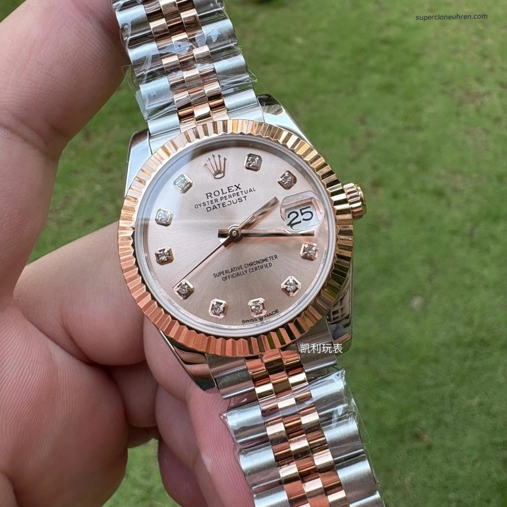 Premium Replica Uhr Rolex Datejust m278271-0024 Roségold-Zifferblatt mit Diamanten 31mm