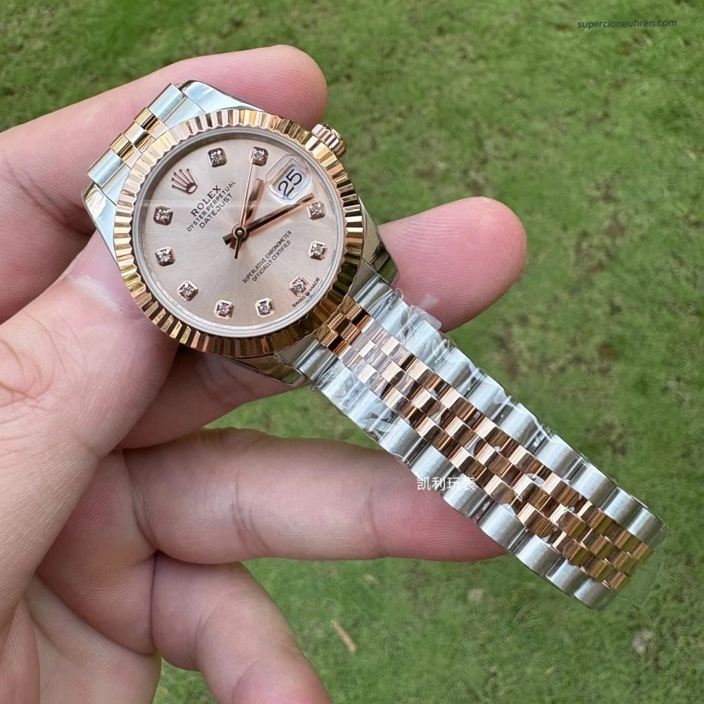 Premium Replica Uhr Rolex Datejust m278271-0024 Roségold-Zifferblatt mit Diamanten 31mm