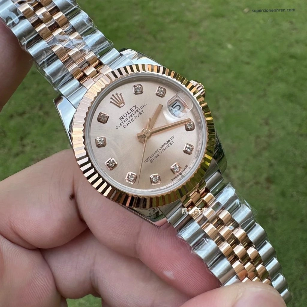 Premium Replica Uhr Rolex Datejust m278271-0024 Roségold-Zifferblatt mit Diamanten 31mm