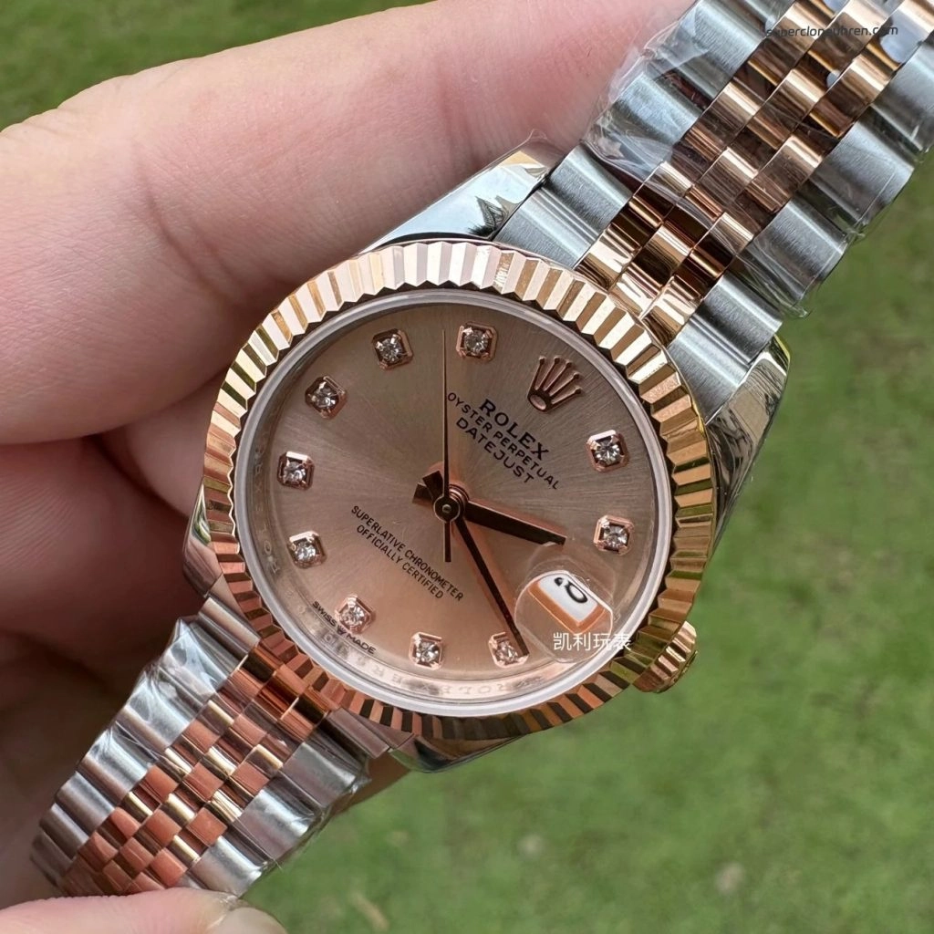 Premium Replica Uhr Rolex Datejust m278271-0024 Roségold-Zifferblatt mit Diamanten 31mm