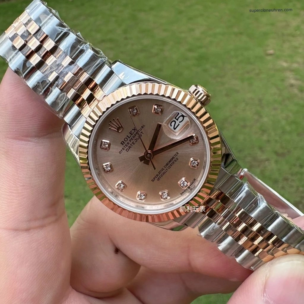 Premium Replica Uhr Rolex Datejust m278271-0024 Roségold-Zifferblatt mit Diamanten 31mm