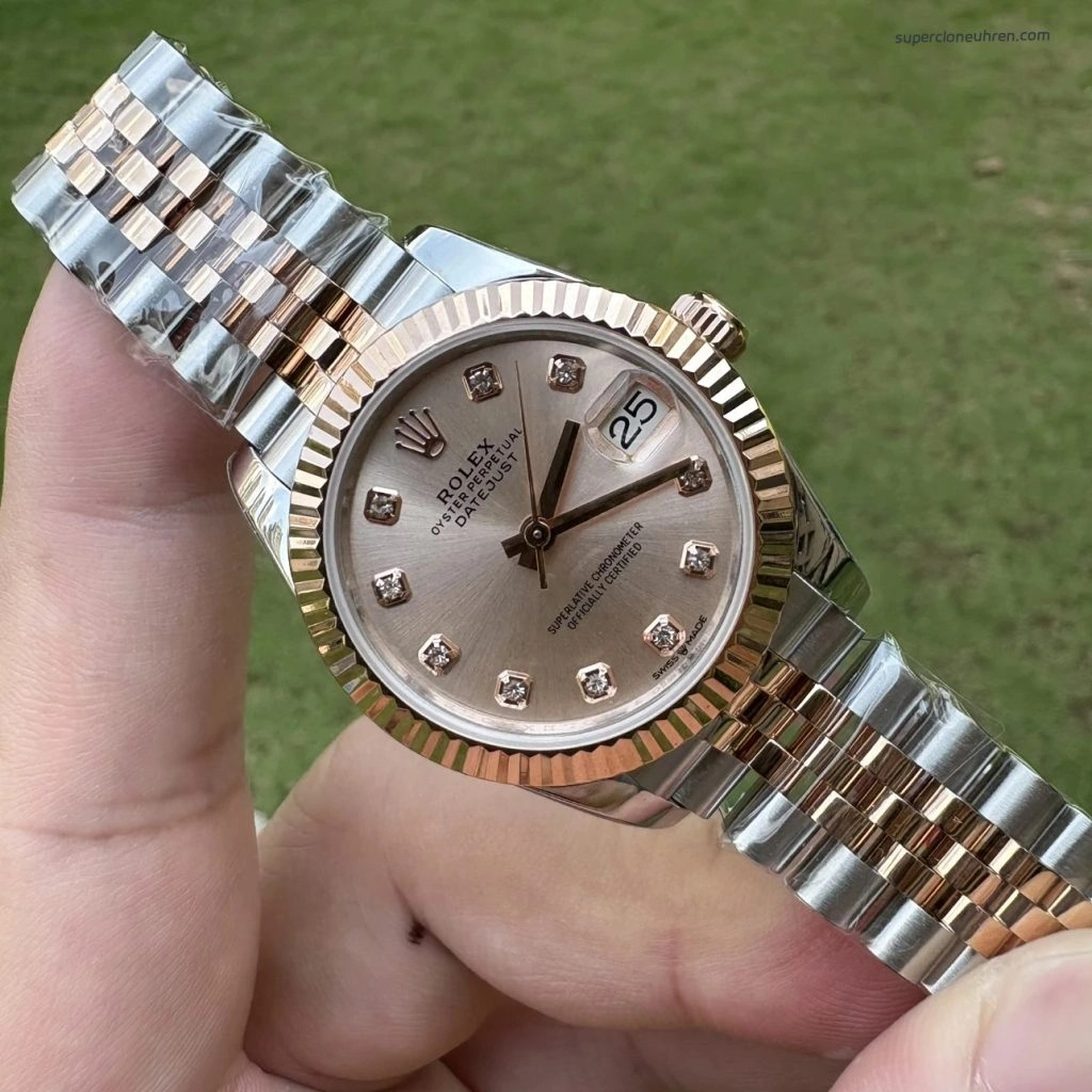 Premium Replica Uhr Rolex Datejust m278271-0024 Roségold-Zifferblatt mit Diamanten 31mm
