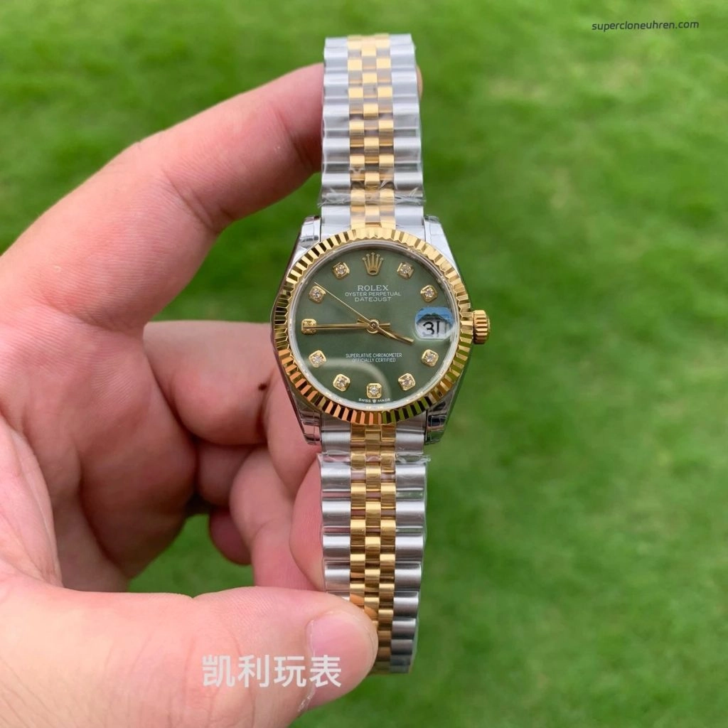 1:1 Super Clone Uhr Rolex Datejust 278273 Olive-Zifferblatt mit Diamant-Indizes 31mm