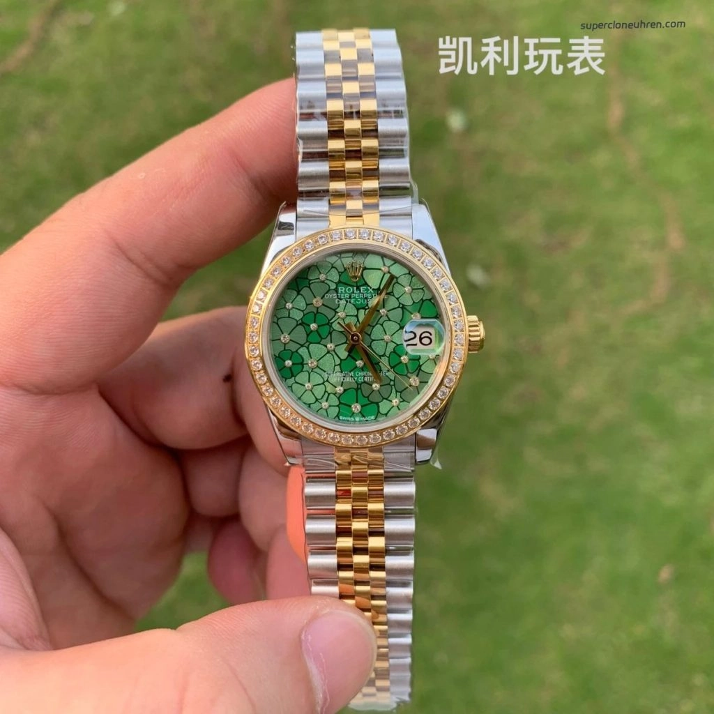 1:1 Super Clone Uhr Rolex Datejust 278273 Olive-Zifferblatt mit Diamant-Indizes 31mm