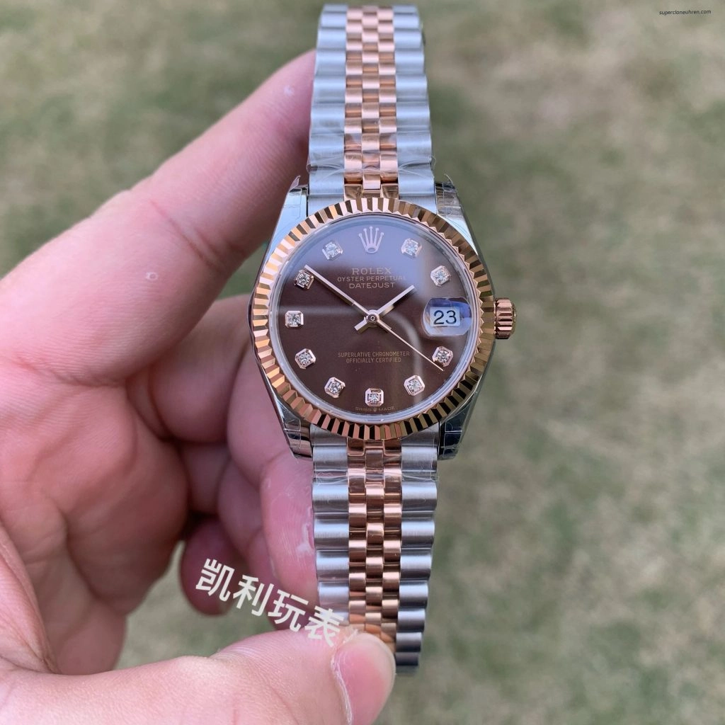 1:1 Super Clone Uhr Rolex Datejust 278273 Olive-Zifferblatt mit Diamant-Indizes 31mm