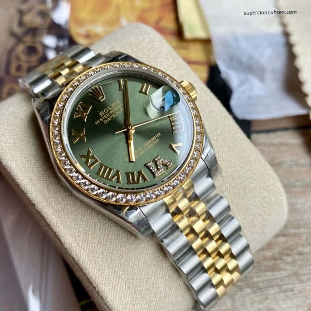 1:1 Super Clone Uhr Rolex Datejust 278273 Olive-Zifferblatt mit Diamant-Indizes 31mm