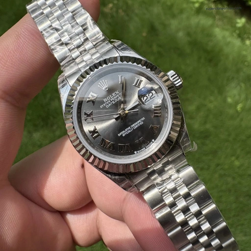 Super Clone Rolex Datejust M279174-0013 graues Zifferblatt mit römischen Ziffern Stahlband 28mm