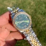 Premium Replica Uhr Rolex Datejust 31 178383-0005VI gruenes Zifferblatt mit Diamantbesatz 31mm