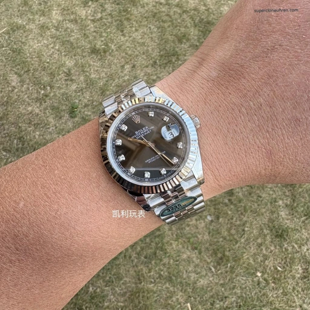 Premium Replica Uhr Rolex Datejust 126334 mit grauem Zifferblatt und Diamantindizes 41 mm