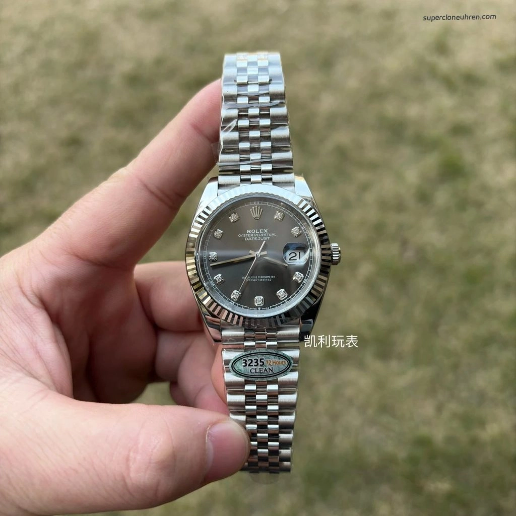 Premium Replica Uhr Rolex Datejust 126334 mit grauem Zifferblatt und Diamantindizes 41 mm
