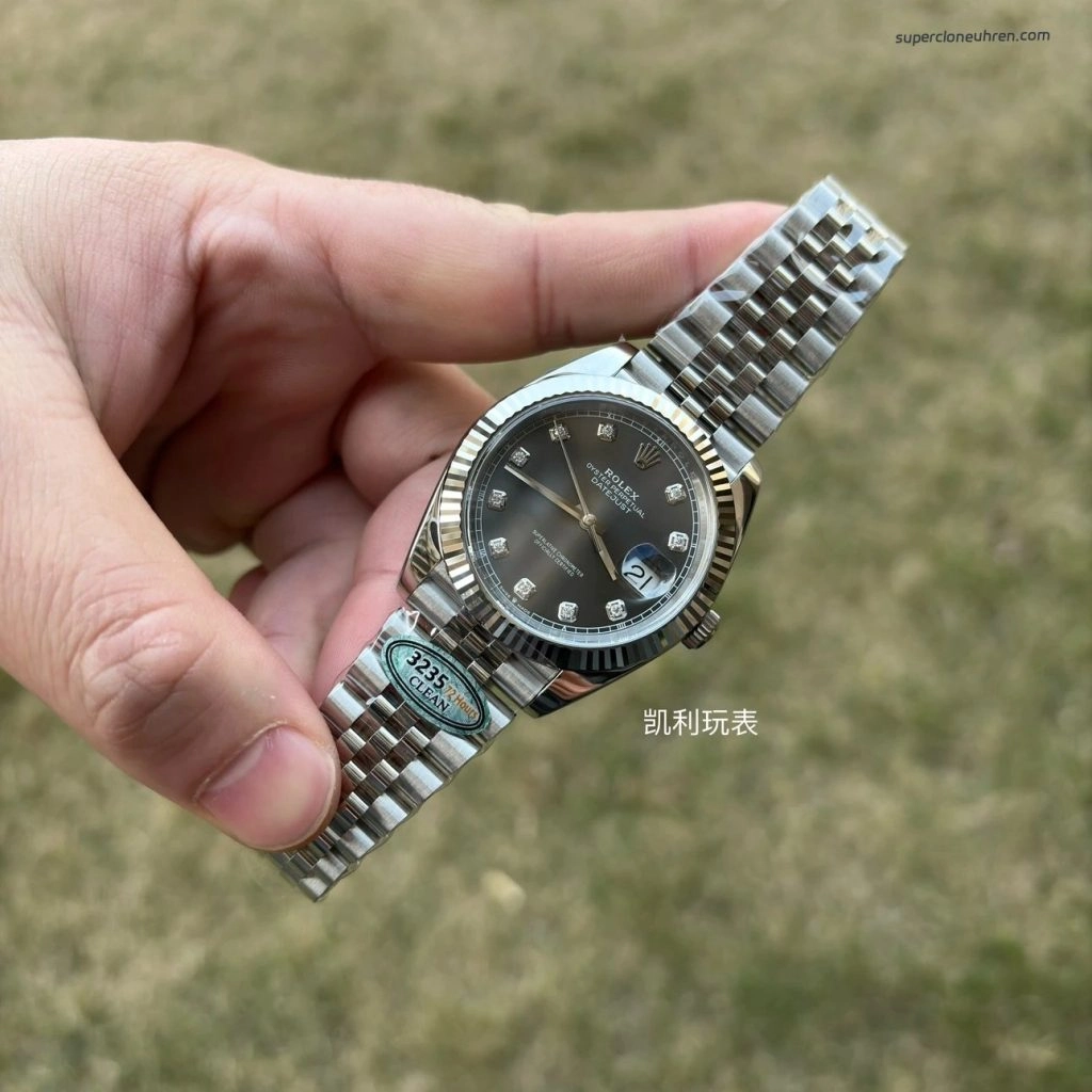 Premium Replica Uhr Rolex Datejust 126334 mit grauem Zifferblatt und Diamantindizes 41 mm