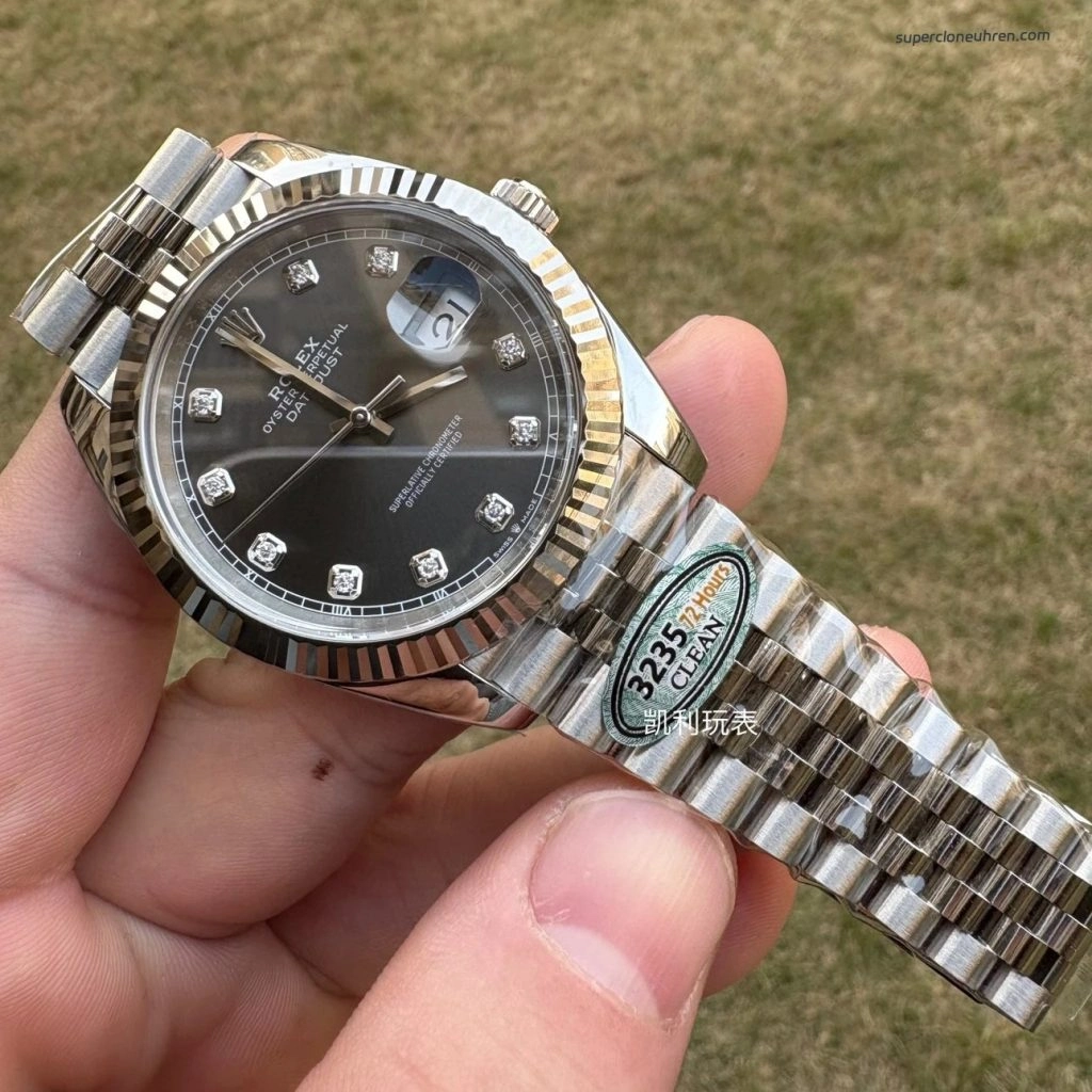 Premium Replica Uhr Rolex Datejust 126334 mit grauem Zifferblatt und Diamantindizes 41 mm