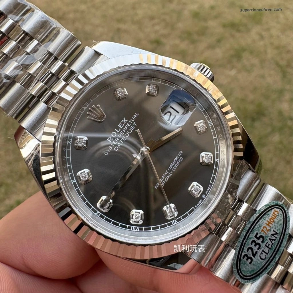 Premium Replica Uhr Rolex Datejust 126334 mit grauem Zifferblatt und Diamantindizes 41 mm