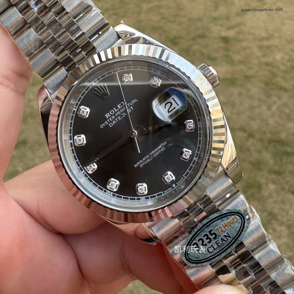 Premium Replica Uhr Rolex Datejust 126334 mit grauem Zifferblatt und Diamantindizes 41 mm