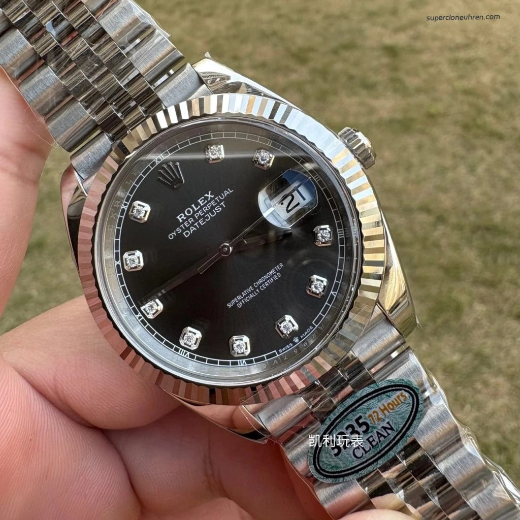 Premium Replica Uhr Rolex Datejust 126334 mit grauem Zifferblatt und Diamantindizes 41 mm