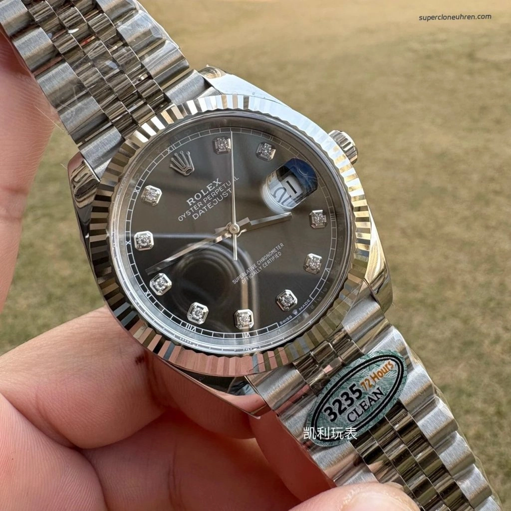 Premium Replica Uhr Rolex Datejust 126334 mit grauem Zifferblatt und Diamantindizes 41 mm