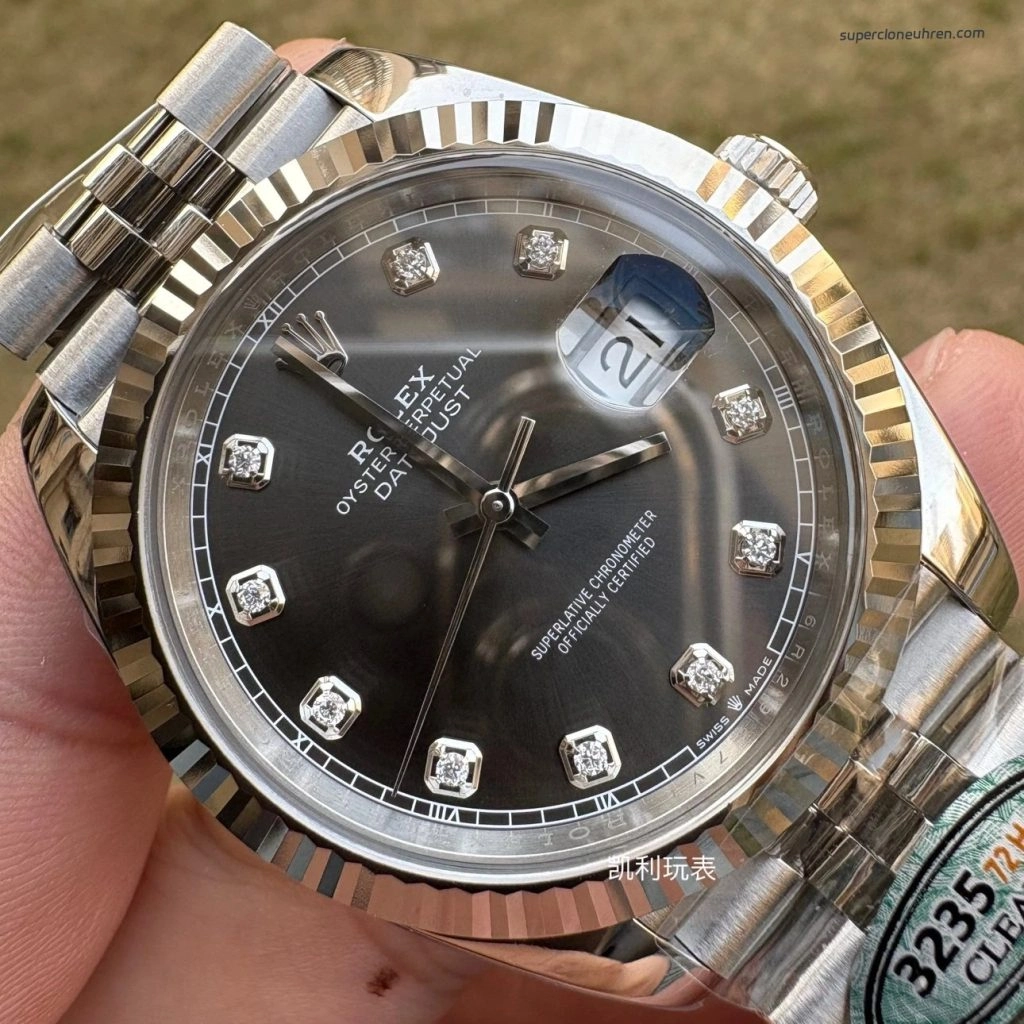 Premium Replica Uhr Rolex Datejust 126334 mit grauem Zifferblatt und Diamantindizes 41 mm