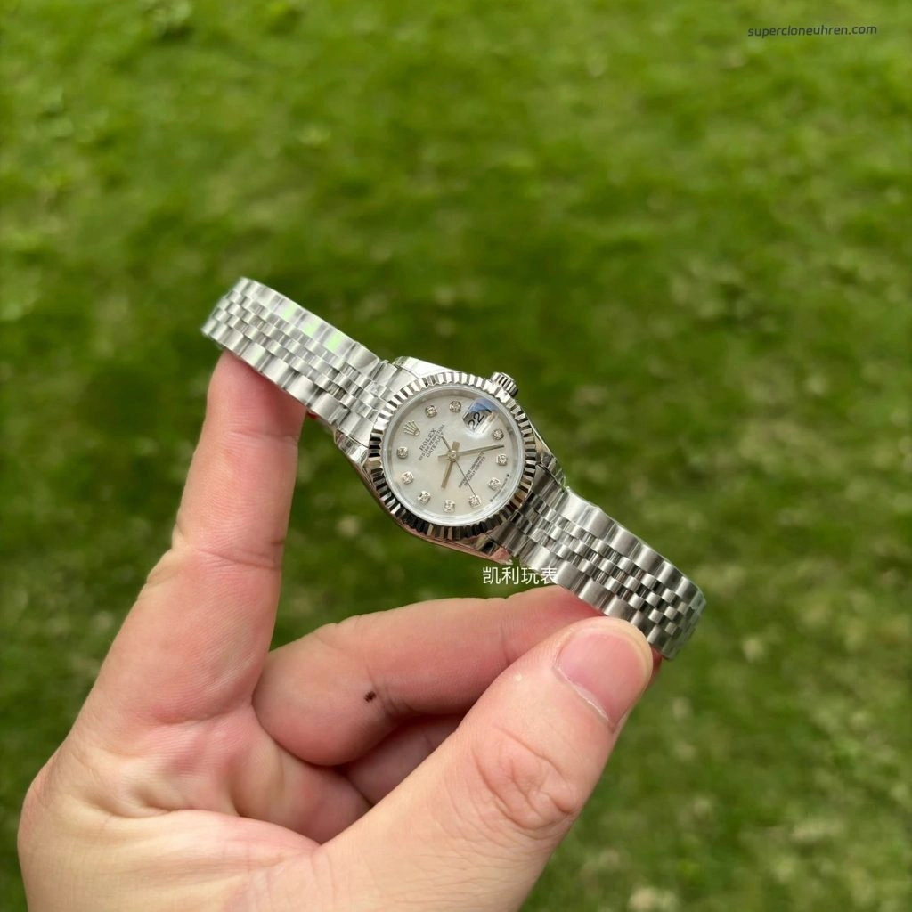 Premium Replica Uhr Rolex Datejust m279174-0009 Perlmuttzifferblatt mit Diamantbesatz 28mm