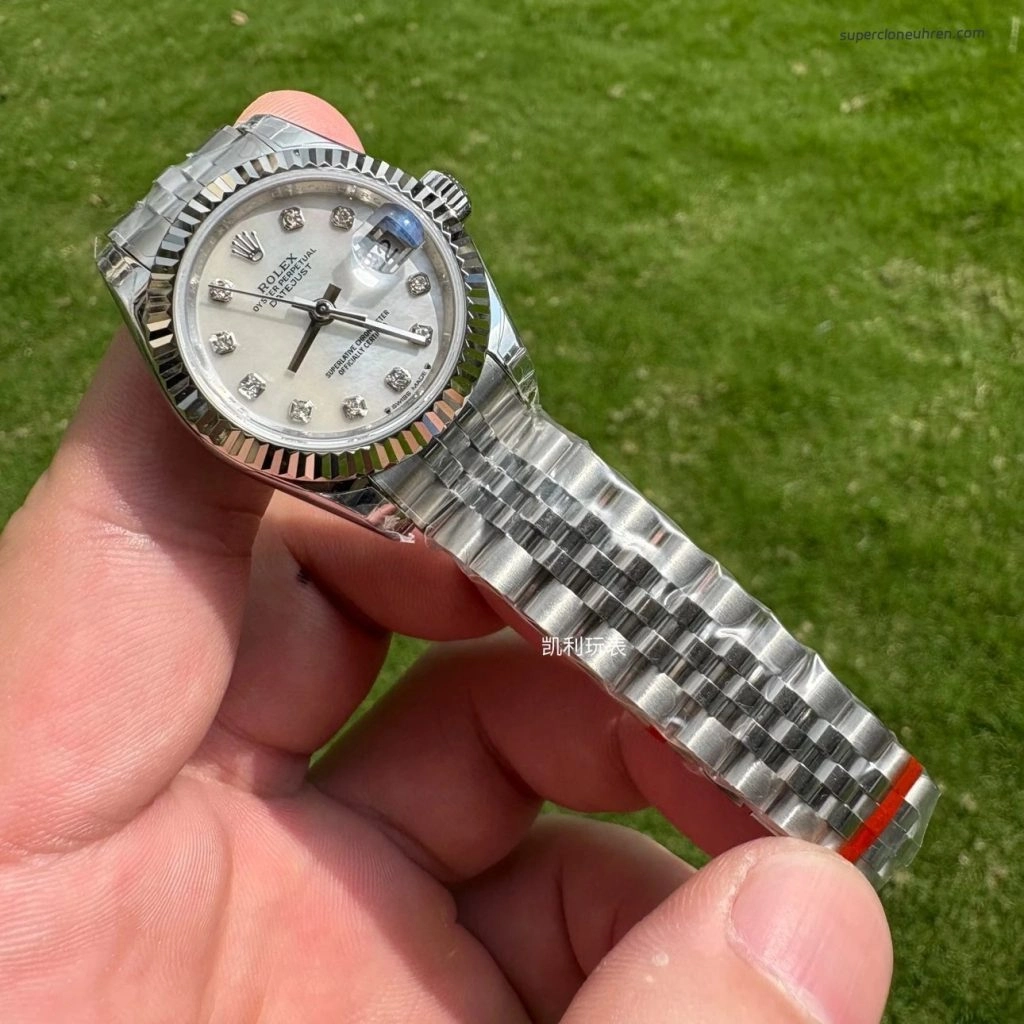 Premium Replica Uhr Rolex Datejust m279174-0009 Perlmuttzifferblatt mit Diamantbesatz 28mm