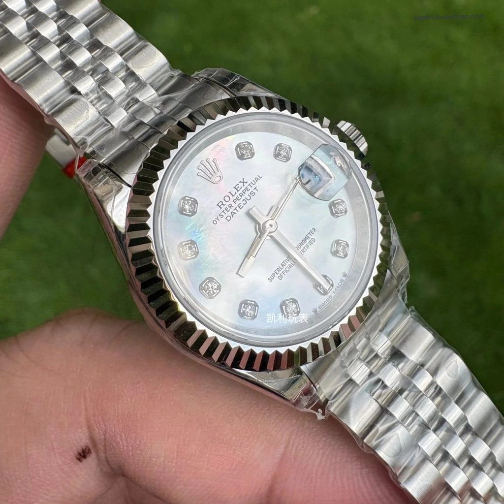 Premium Replica Uhr Rolex Datejust m279174-0009 Perlmuttzifferblatt mit Diamantbesatz 28mm