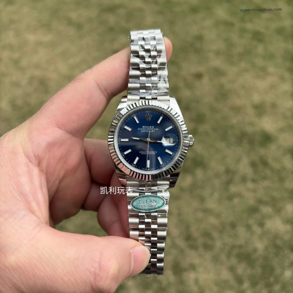 1:1 Super Clone Uhr Rolex Datejust 126334 Oyster Stahl Blaues Zifferblatt 41mm