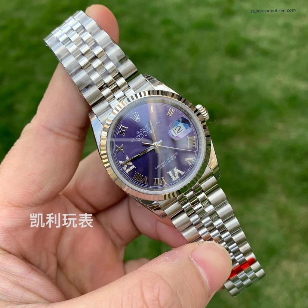 Premium Replica Uhr Rolex Datejust m126234-0021 lila Zifferblatt mit Diamantbesatz 36mm