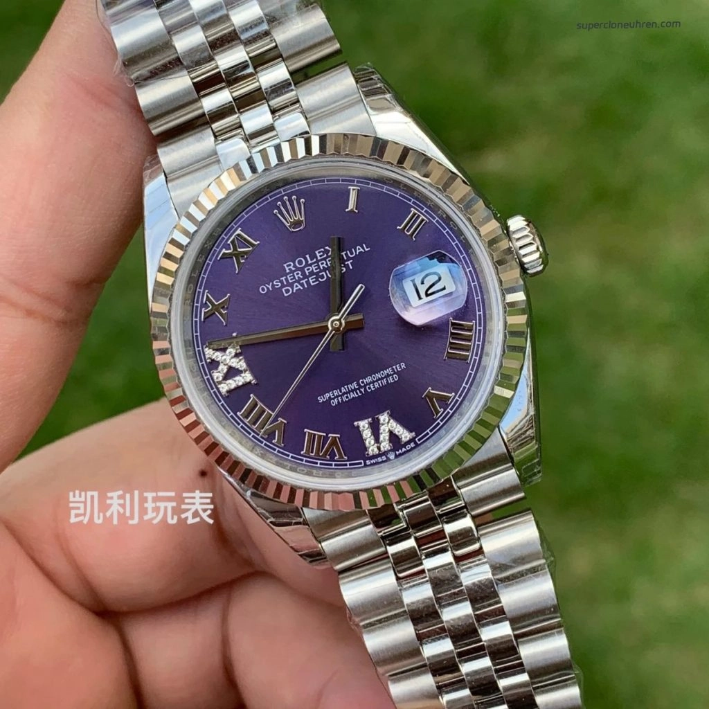 Premium Replica Uhr Rolex Datejust m126234-0021 lila Zifferblatt mit Diamantbesatz 36mm