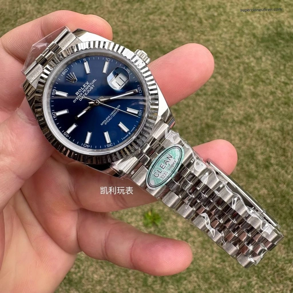 1:1 Super Clone Uhr Rolex Datejust 126334 Oyster Stahl Blaues Zifferblatt 41mm