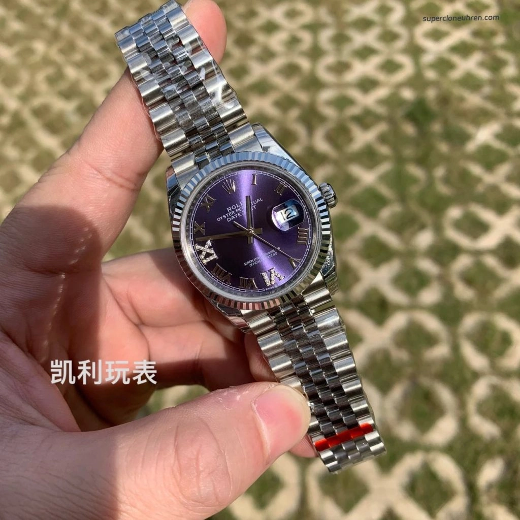 Premium Replica Uhr Rolex Datejust m126234-0021 lila Zifferblatt mit Diamantbesatz 36mm