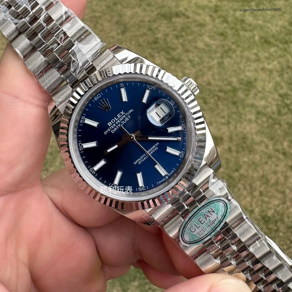 1:1 Super Clone Uhr Rolex Datejust 126334 Oyster Stahl Blaues Zifferblatt 41mm