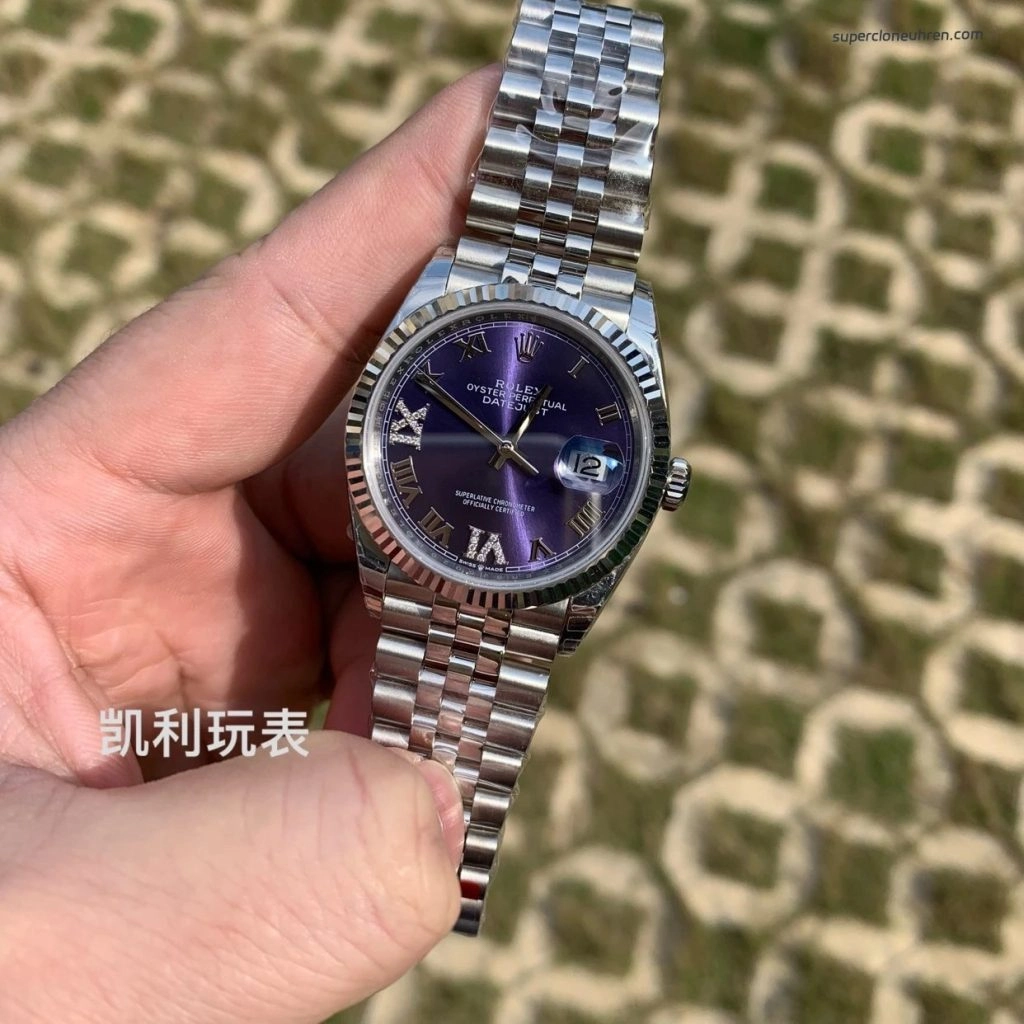 Premium Replica Uhr Rolex Datejust m126234-0021 lila Zifferblatt mit Diamantbesatz 36mm