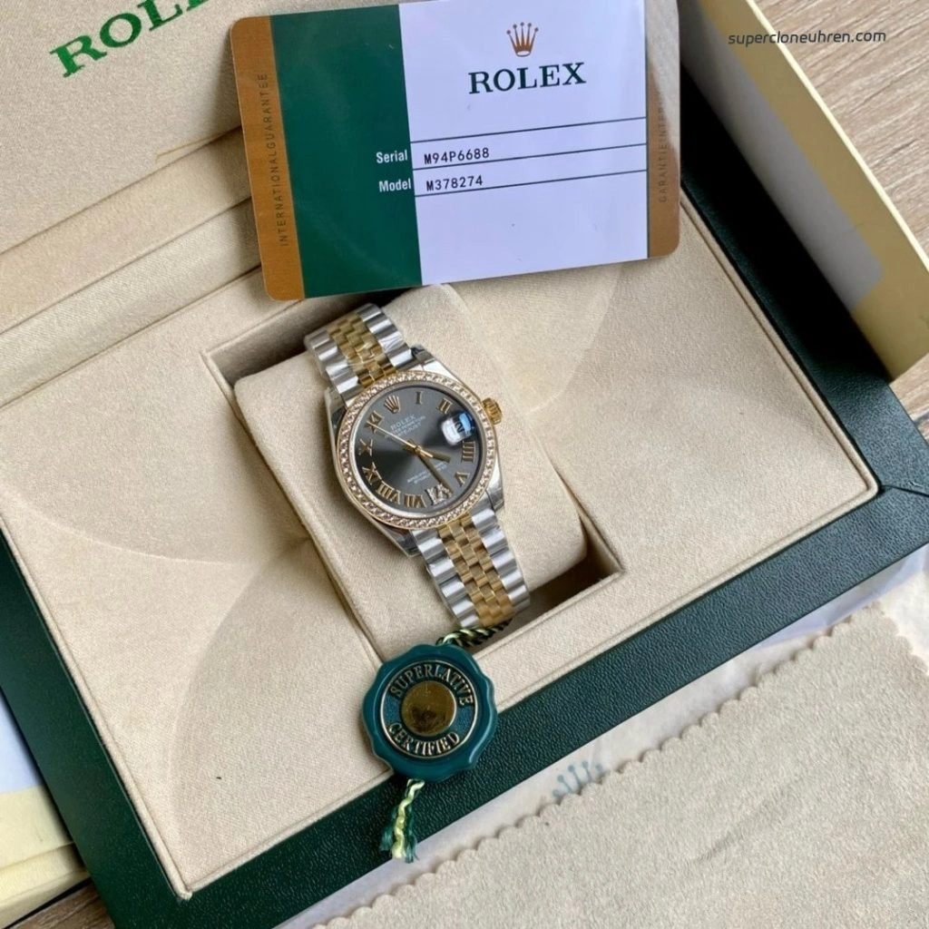 Premium Replica Uhr Rolex Datejust m278383rbr-0018 grau mit Diamantlünette und römischen Ziffern 31mm