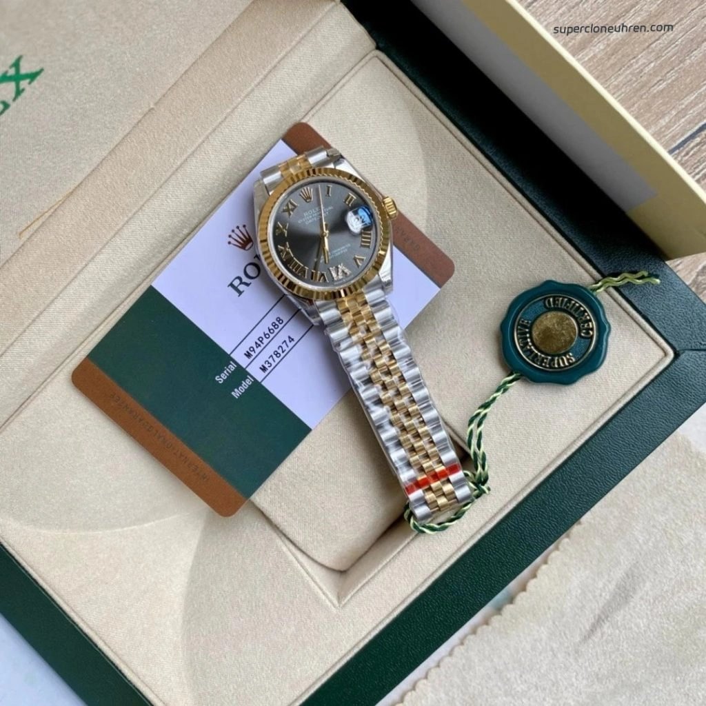 Premium Replica Uhr Rolex Datejust m278273-0018 graues Zifferblatt Bicolor 31mm