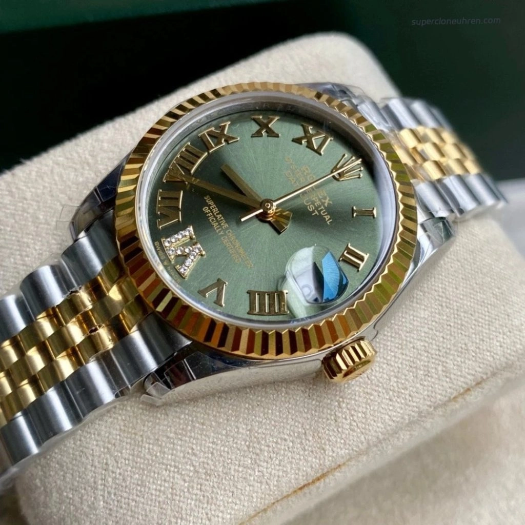Premium Replica Uhr Rolex Datejust m278273-0016 grün Zifferblatt Bicolor 31mm