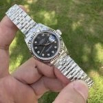 Premium Replica Uhr Rolex Lady-Datejust m279174-0015 graues Zifferblatt mit Diamanten 28 mm