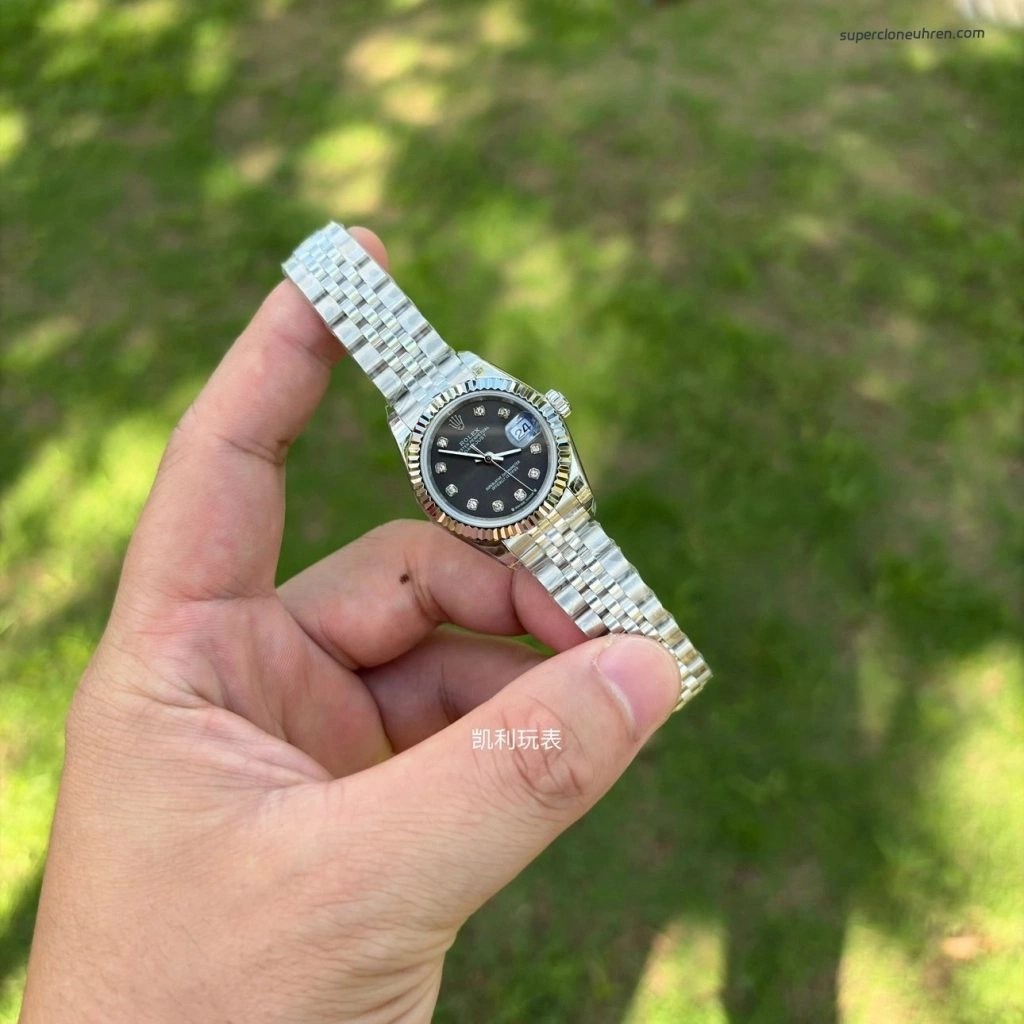 Premium Replica Uhr Rolex Lady-Datejust m279174-0015 graues Zifferblatt mit Diamanten 28 mm