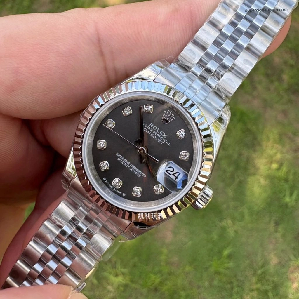 Premium Replica Uhr Rolex Lady-Datejust m279174-0015 graues Zifferblatt mit Diamanten 28 mm