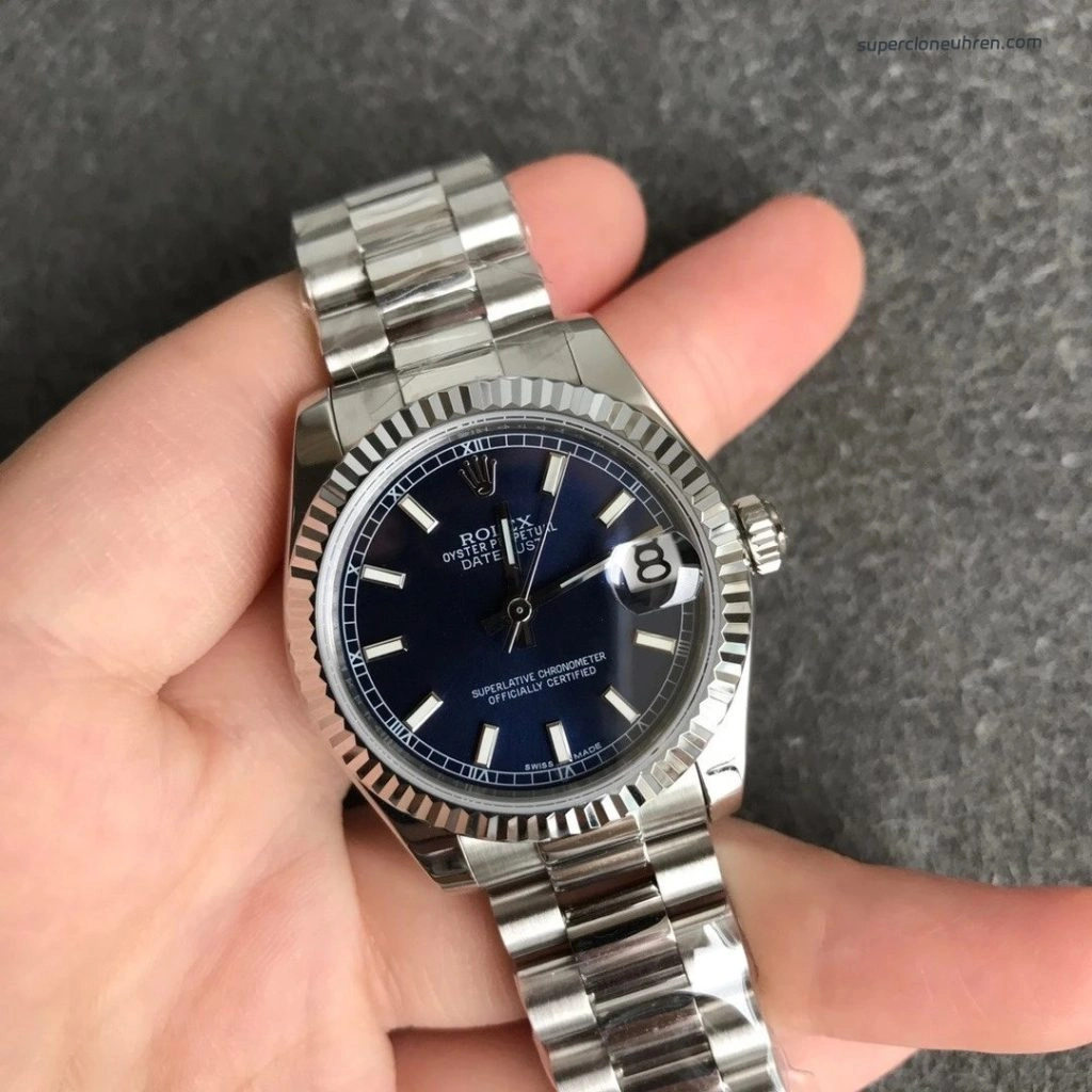 Premium Replica Uhr Rolex Datejust m178279-0041 aus Edelstahl mit blauem Zifferblatt 31mm