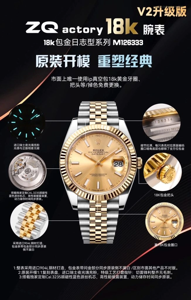 1:1 Super Clone Uhr Rolex Datejust 126333-0010 Zweifarbig 18K Gold Jubilé-Band 41mm