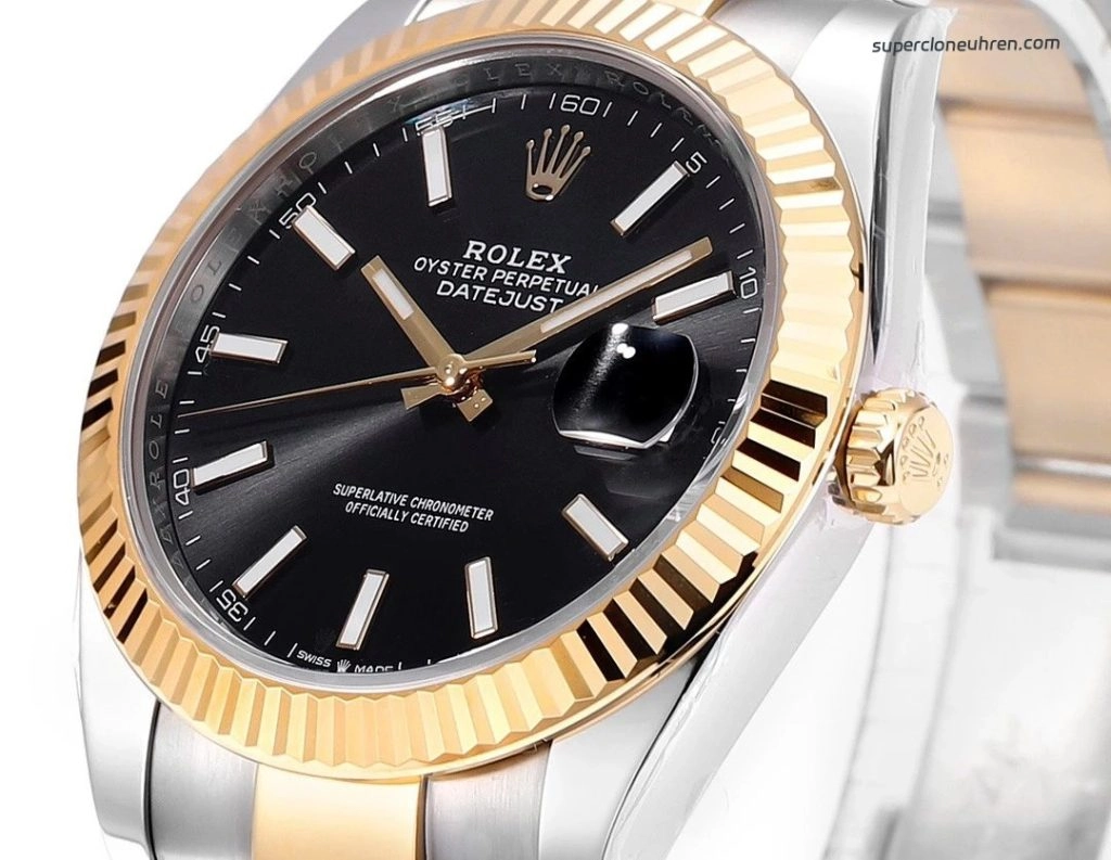 Premium Replica Uhr Rolex Datejust 41 m126333-0013 mit schwarzem Zifferblatt und Gold-Stahl 41mm