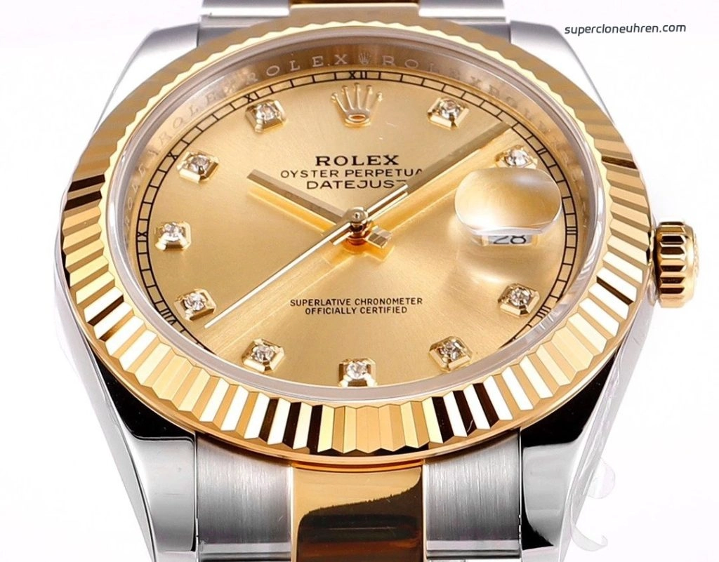 Premium Replica Uhr Rolex Datejust 41 m126333-0011 mit Diamantindizes und Goldlook 41 mm