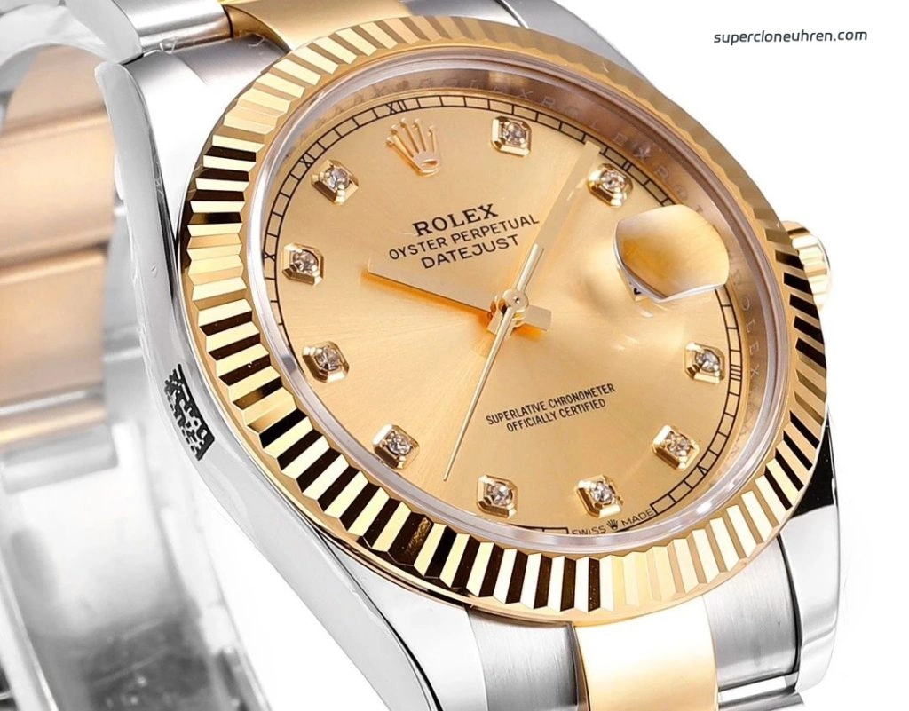 Premium Replica Uhr Rolex Datejust 41 m126333-0011 mit Diamantindizes und Goldlook 41 mm