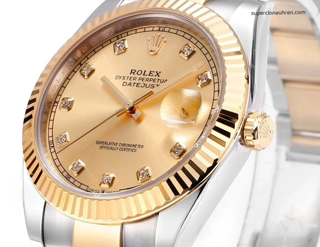 Premium Replica Uhr Rolex Datejust 41 m126333-0011 mit Diamantindizes und Goldlook 41 mm