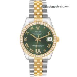 Premium Replica Uhr Rolex Datejust 31 178383-0005VI gruenes Zifferblatt mit Diamantbesatz 31mm